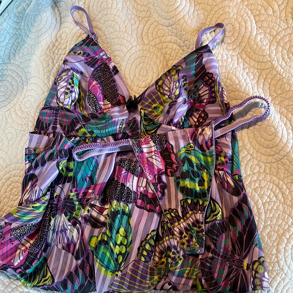 Betsey Johnson Women’s Intimates baby doll nightie and thong Butterflies